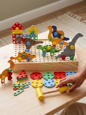 Wooden Screw Toy Set, 180pc Montessori Construction Building Kit